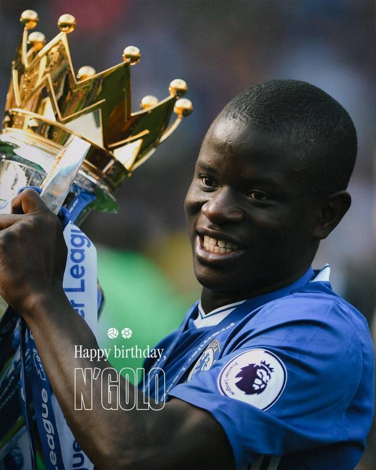 切尔西官方祝坎特34岁生日快乐，球员效力蓝军7年斩获6冠